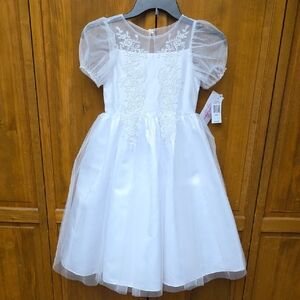 Bonnie Jean Size 6X Formal Short Sleeve Puffed Lace Bow Fit + Flare Dress NEW